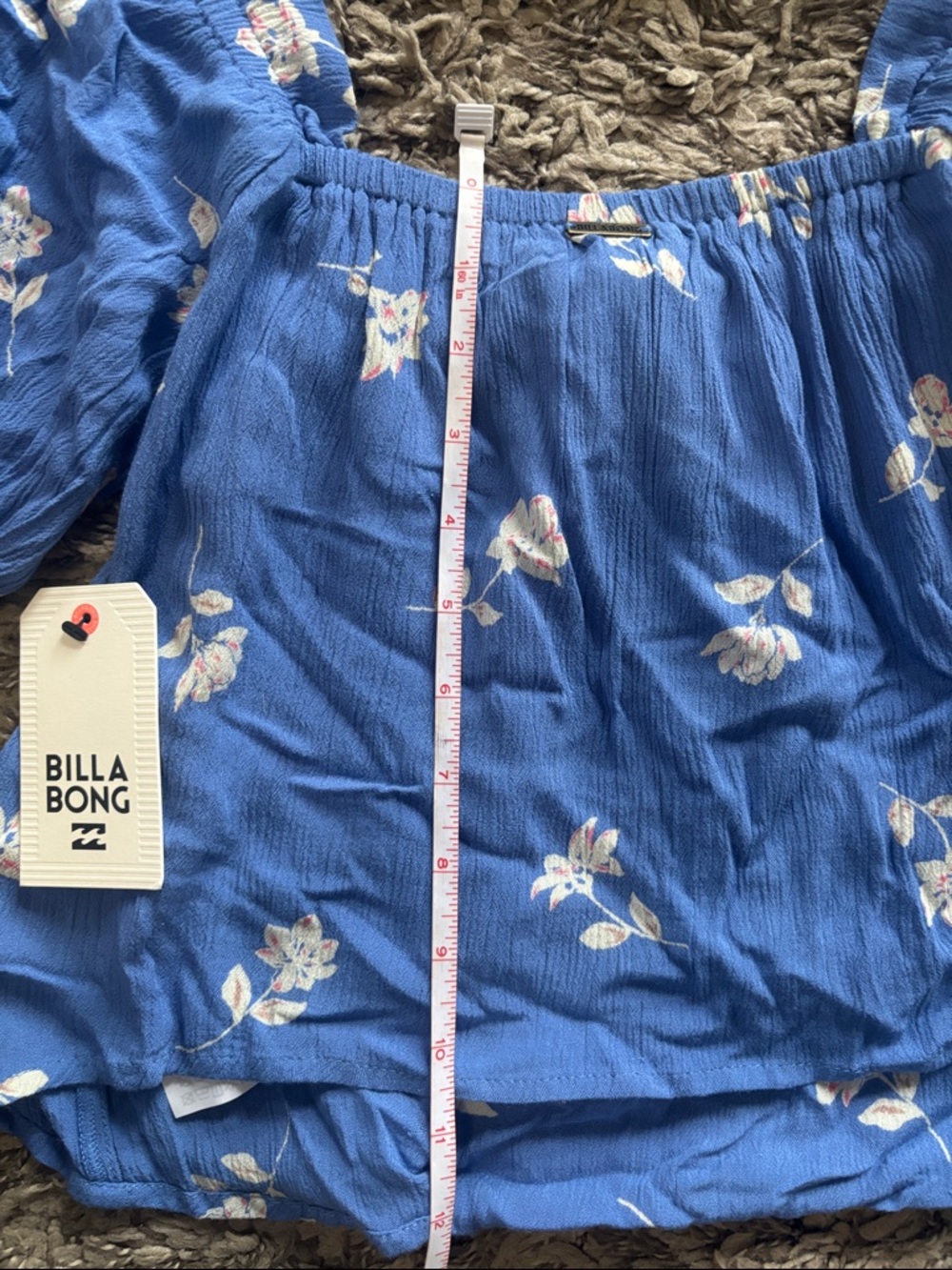 Billabong Blue Floral Off-Shoulder Peasant Top - Picture 11 of 13